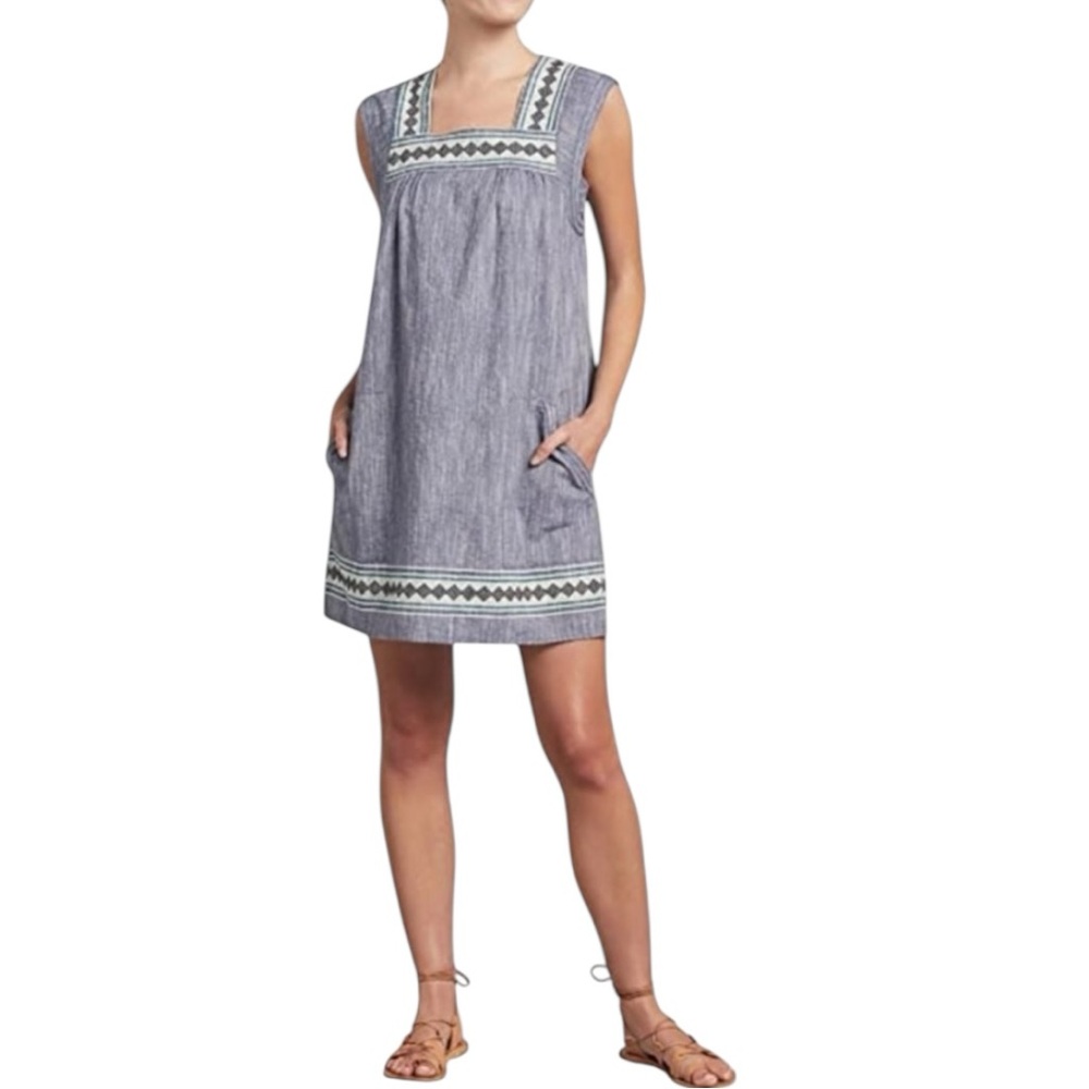 Faherty Hailee Blue Dress with White Embroidery Size S